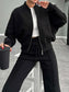 Baseball Collar Zip Up Outerwear and Drawstring Pants Set nicholesgifts