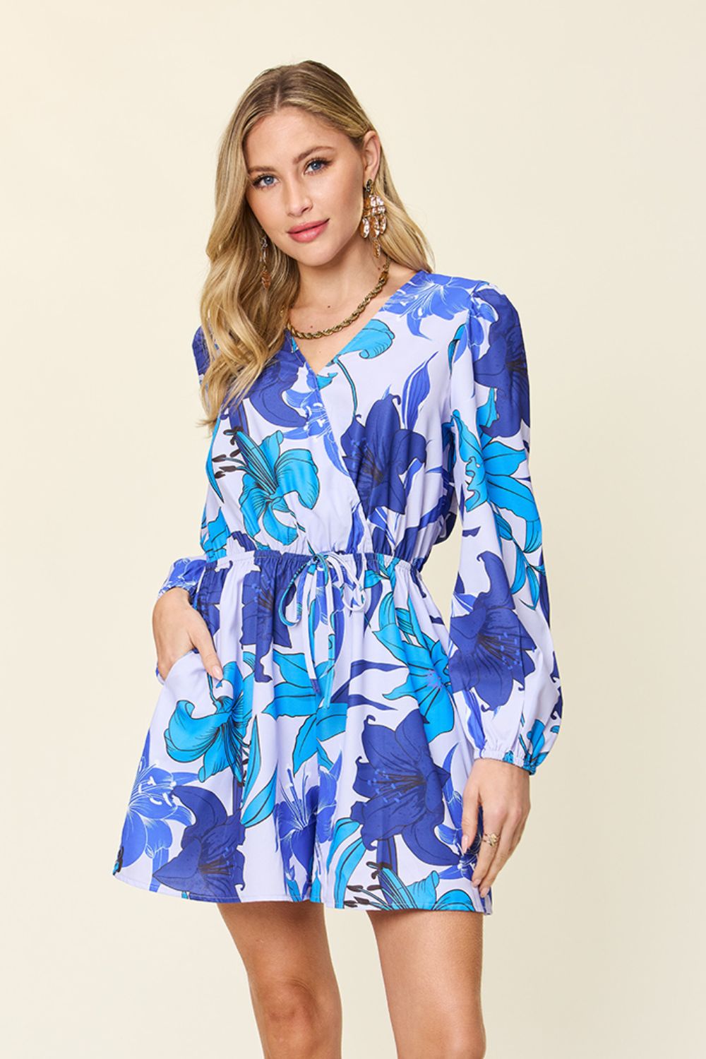 Double Take Full Size Floral Long Sleeve Romper with Pockets nicholesgifts