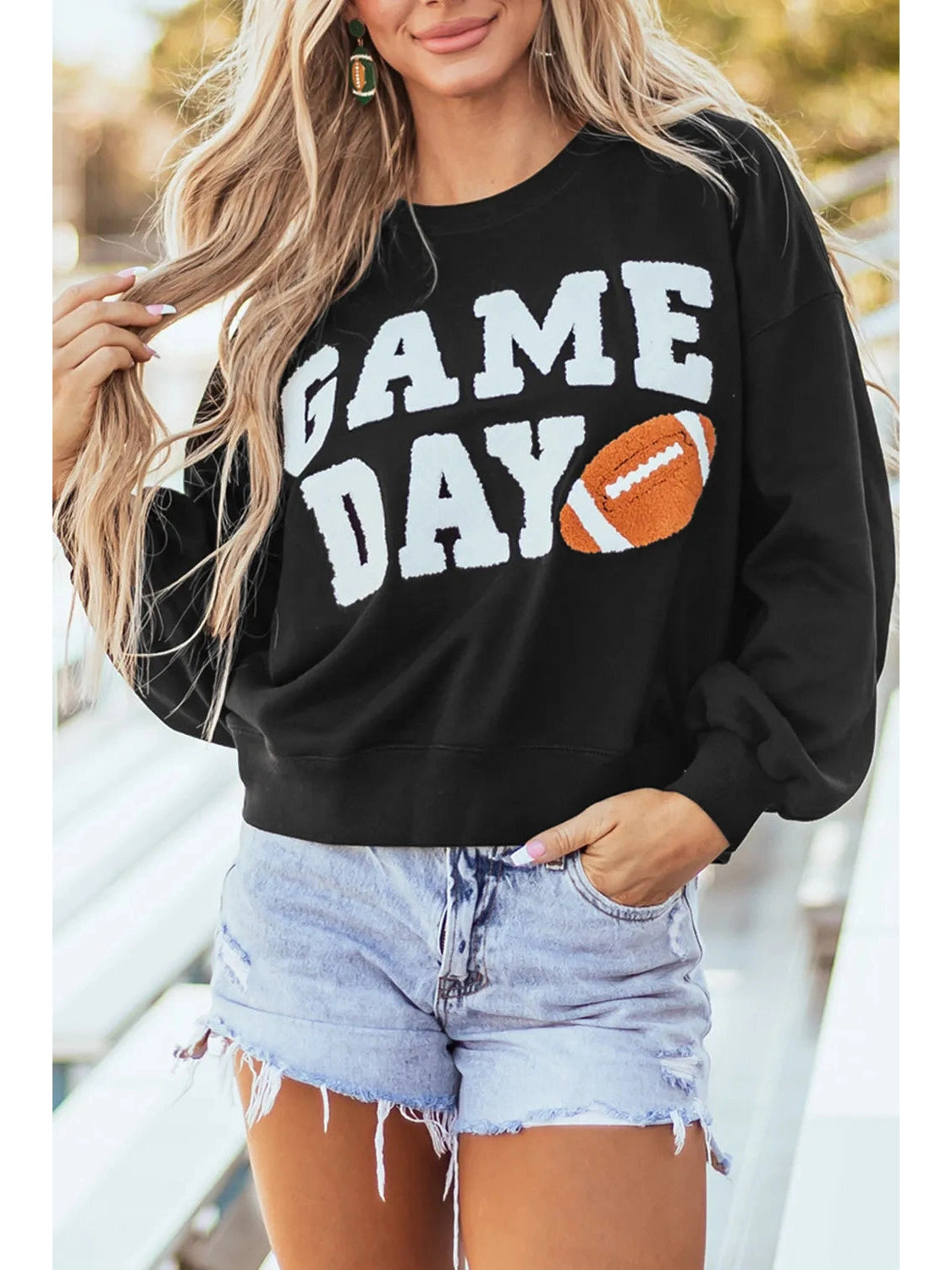 GAME DAY Round Neck Long Sleeve Sweatshirt nicholesgifts