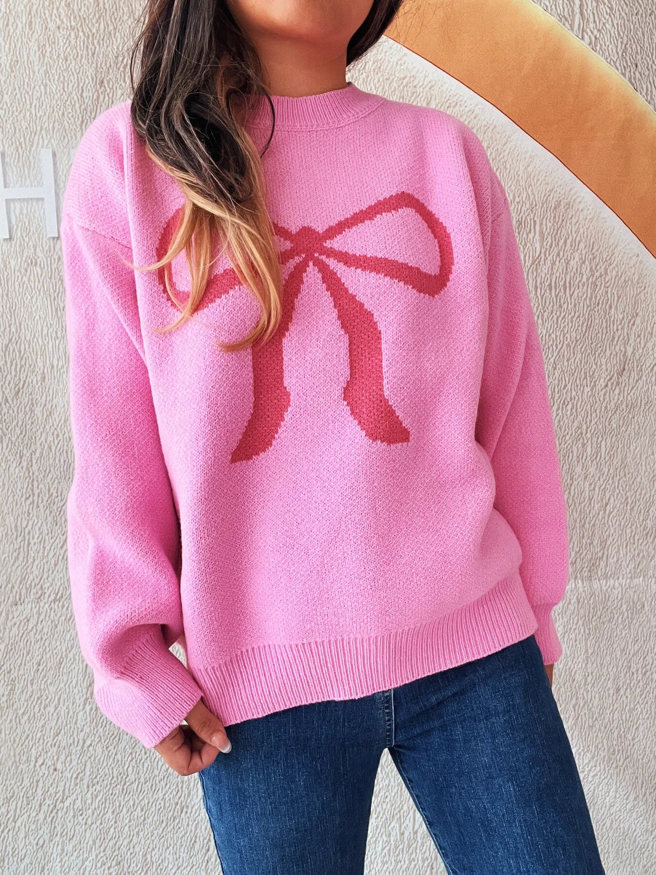 Bow Pattern Casual Long Sleeve Sweater