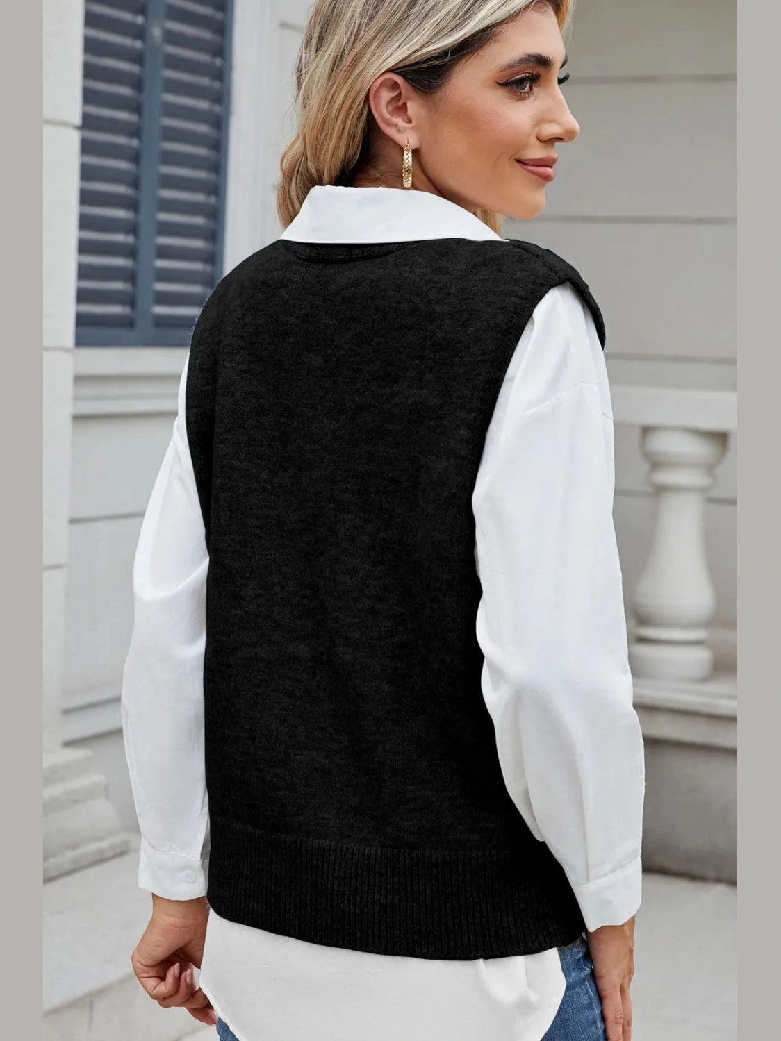 Button Down V-Neck Sweater Vest nicholesgifts