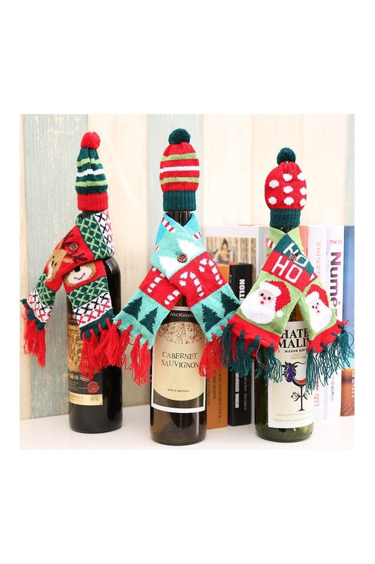 Christmas Hat and Scarf Wine Bottle Decoration NicholesGifts