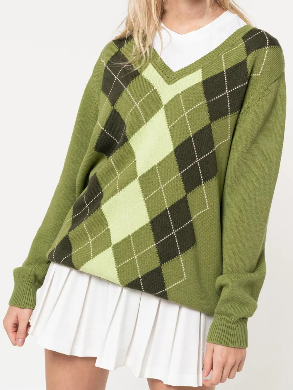 Geometric V-Neck Long Sleeve Sweater Trendsi