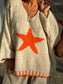 Star V-Neck Long Sleeve Oversize Sweater nicholesgifts