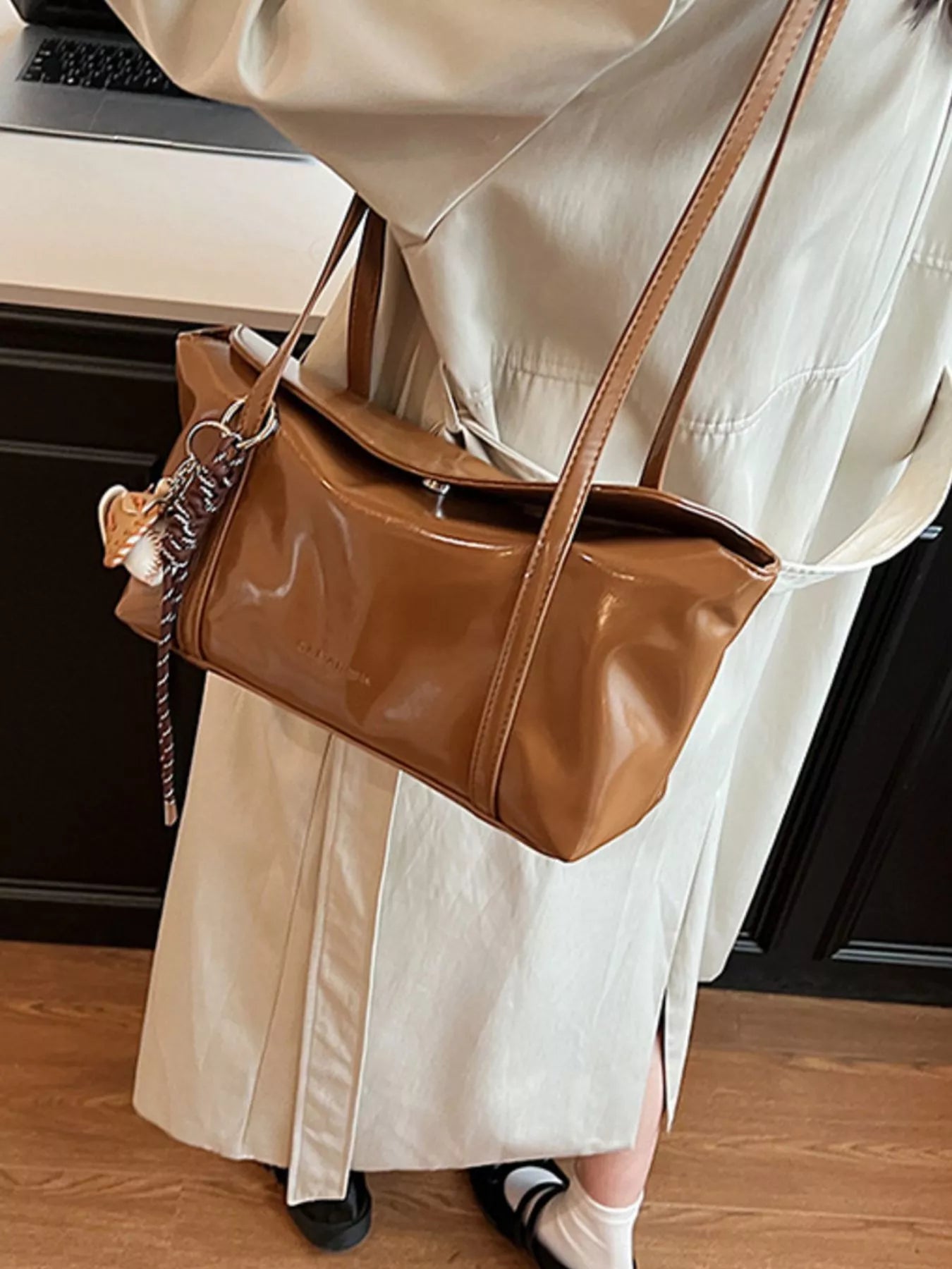 Solid Color Leather Shoulder Bag nicholesgifts