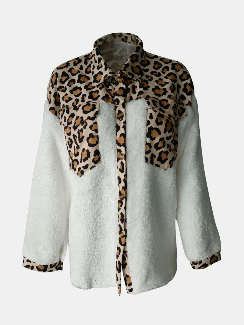 Fuzzy Button Up Long Sleeve Jacket nicholesgifts