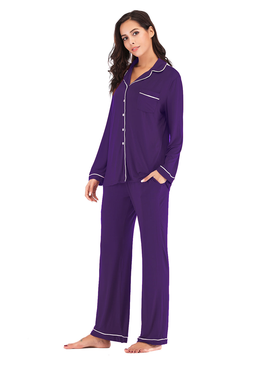 Collared Neck Long Sleeve Loungewear Set with Pockets nicholesgifts
