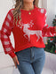 Reindeer Plaid Round Neck Long Sleeve Sweater nicholesgifts