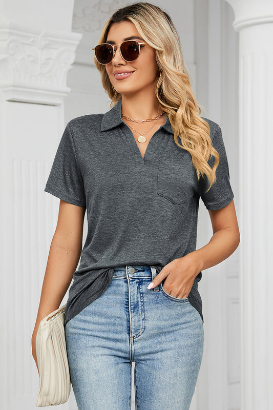 Johnny Collar Short Sleeve Blouse nicholesgifts