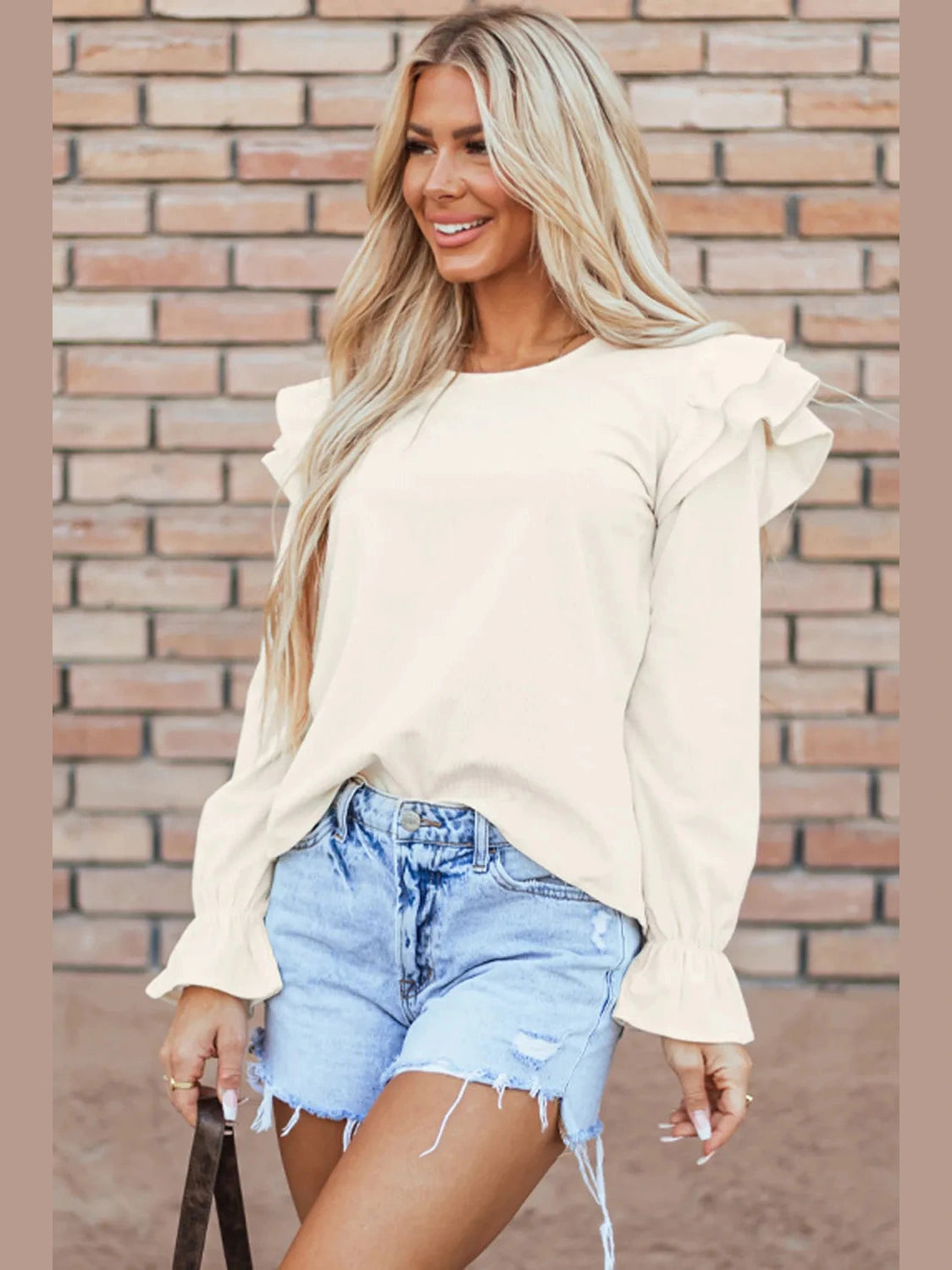Ruffled Round Neck Flounce Sleeve Top NicholesGifts