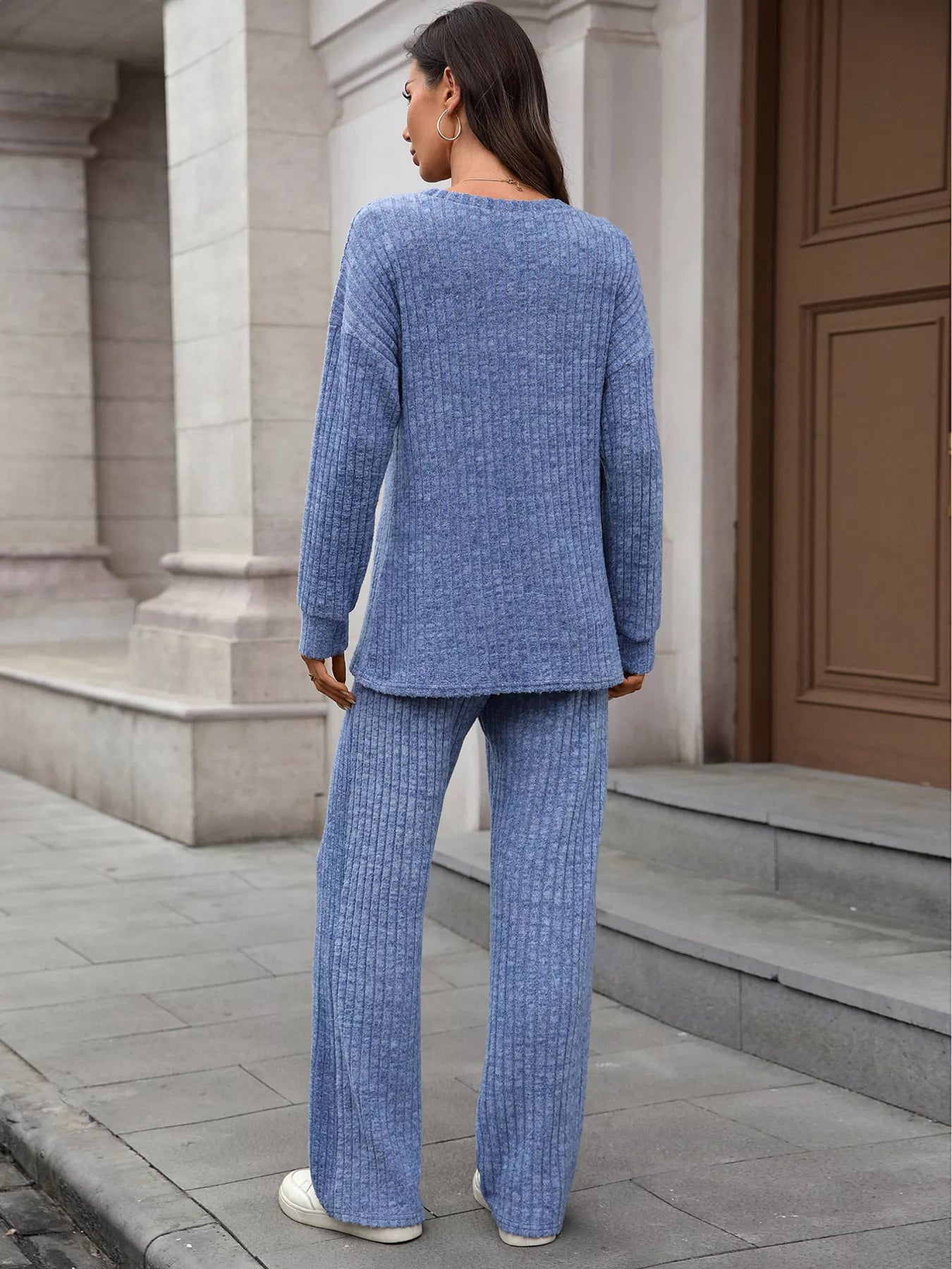 Ribbed Round Neck Top and Pants Set NicholesGifts
