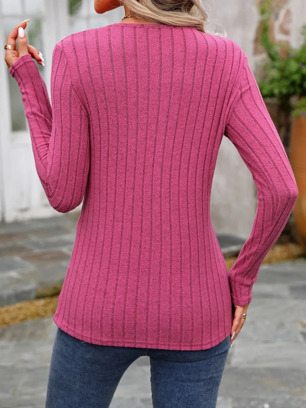 Decorative Button Round Neck Long Sleeve T-Shirt nicholesgifts