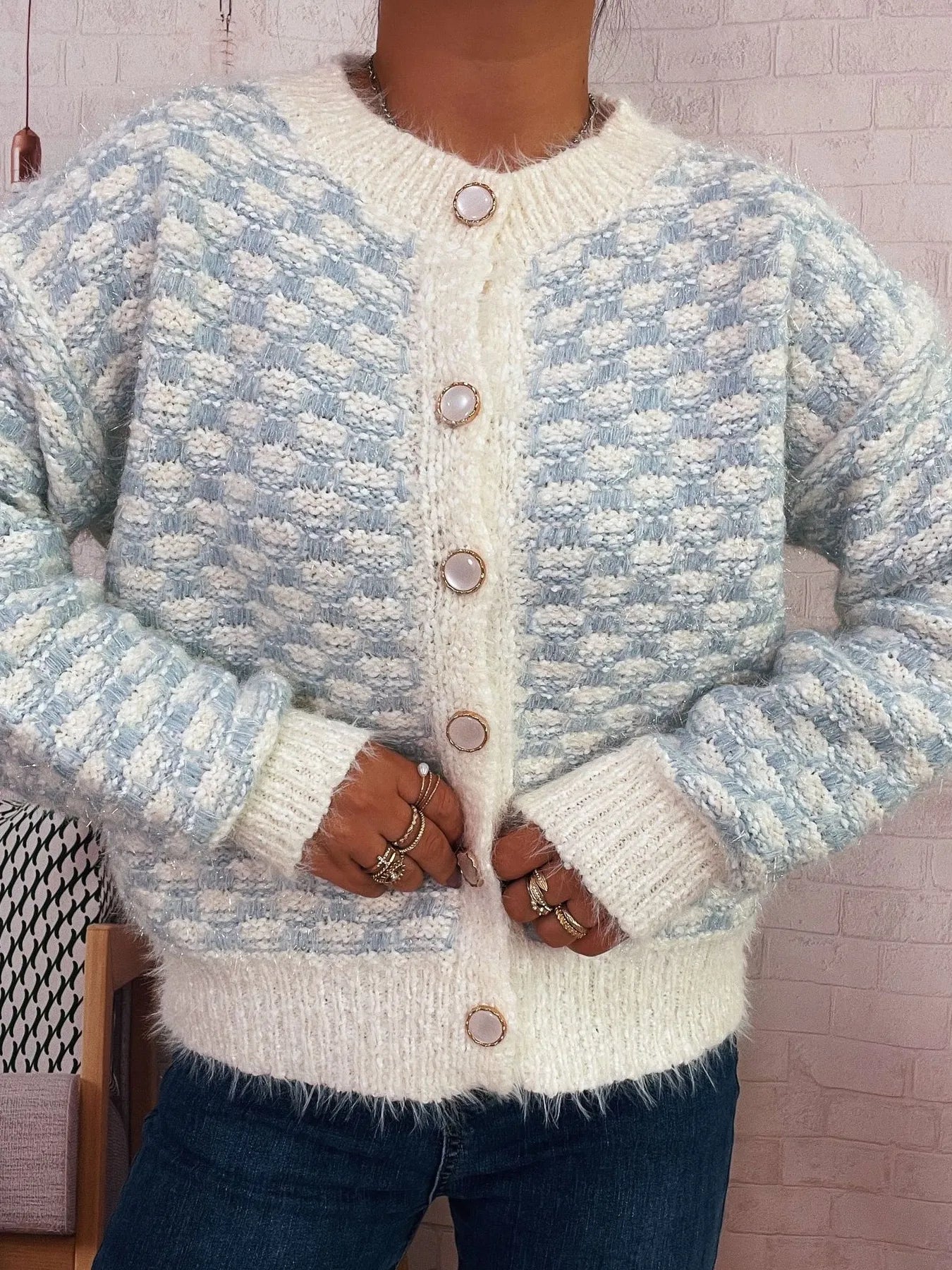 Fluffy Textured Button-Up Cardigan