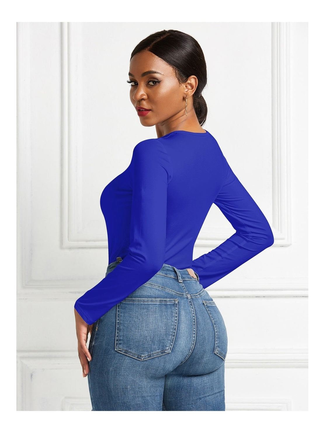 Round Neck Long Sleeve Bodysuit nicholesgifts