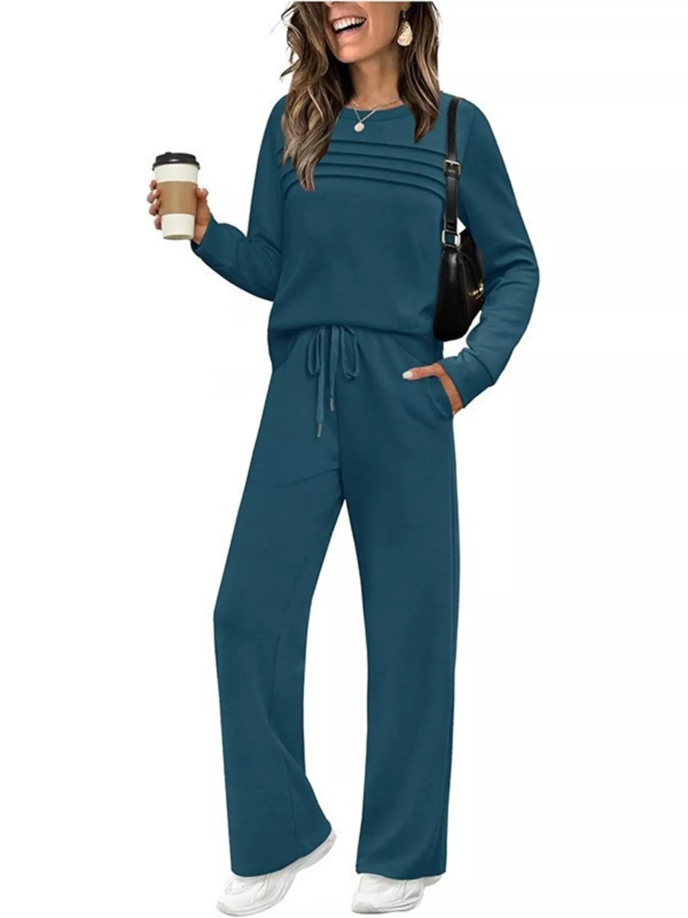 Full Size Long Sleeve Round Neck Top and Pants Set Plus Size nicholesgifts