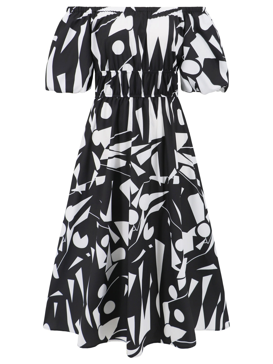 Printed Off-Shoulder Balloon Sleeve Dress nicholesgifts