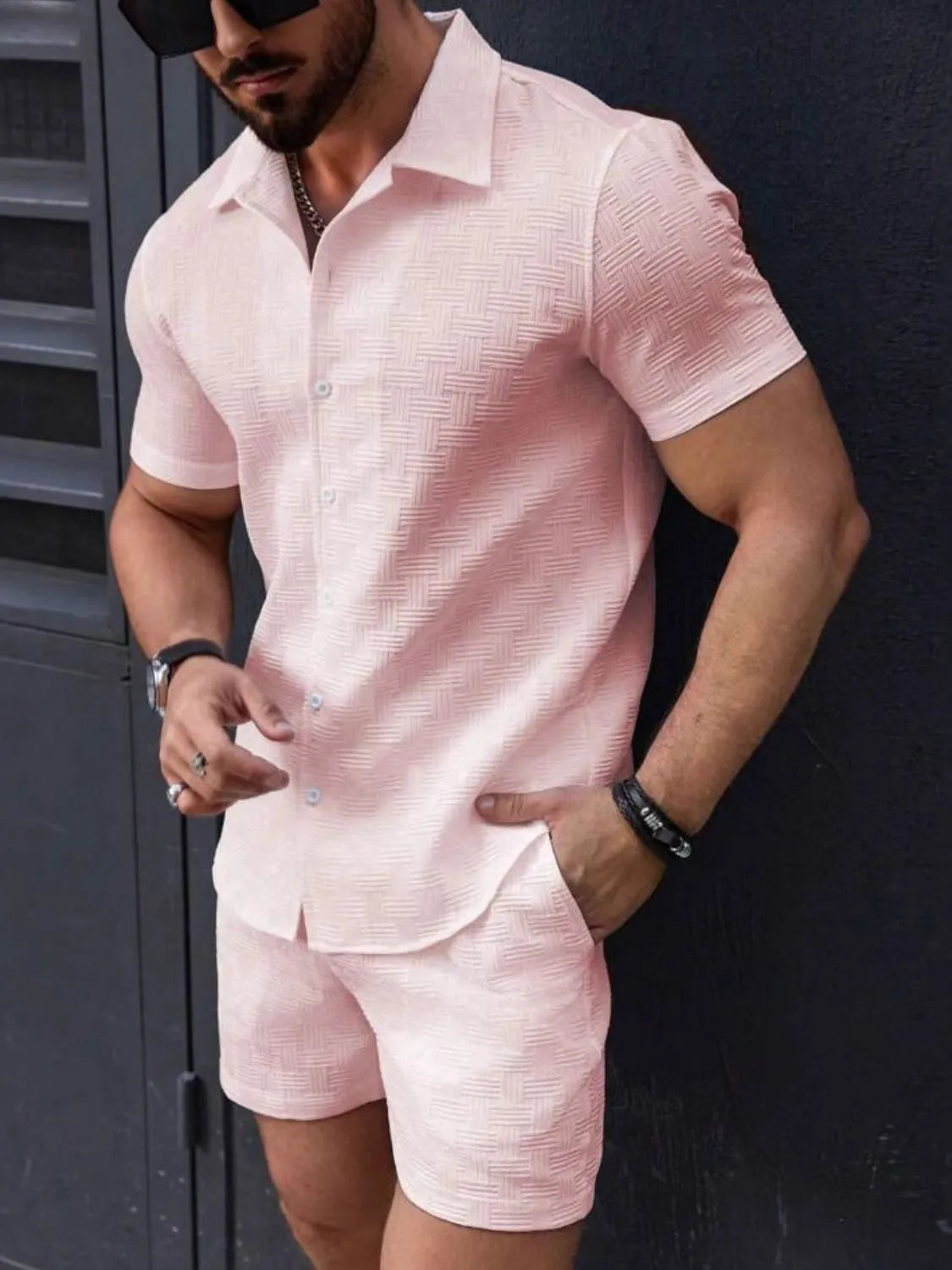 Men's Button Up Short Sleeve Shirt and Shorts Set NicholesGifts
