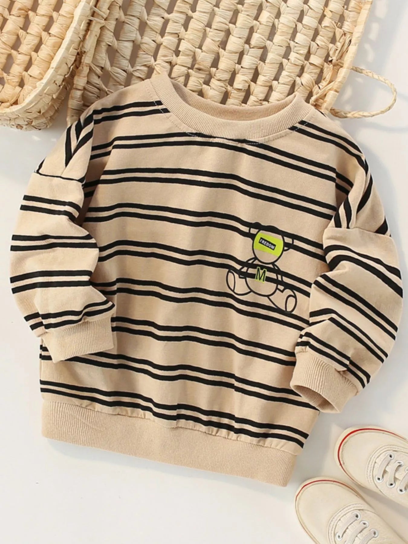 Children's Striped Bear Crew Neck Sweatshirt Trendsi