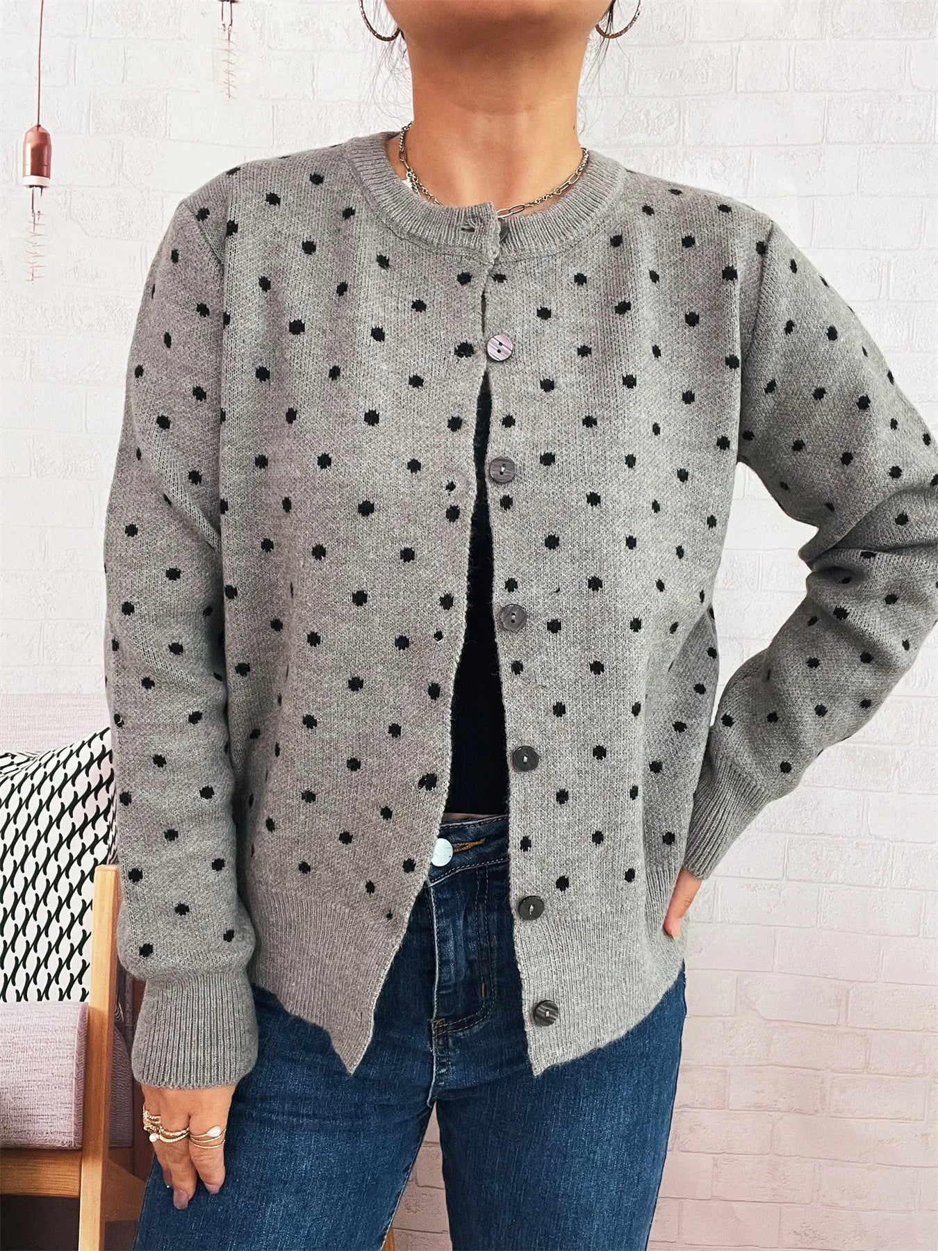 Polka Dot Button-Up Cardigan