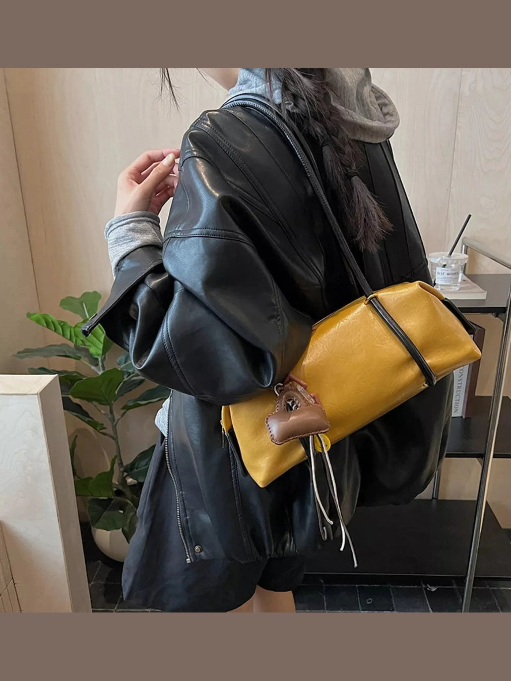 Leather Shoulder Bag with Charm nicholesgifts