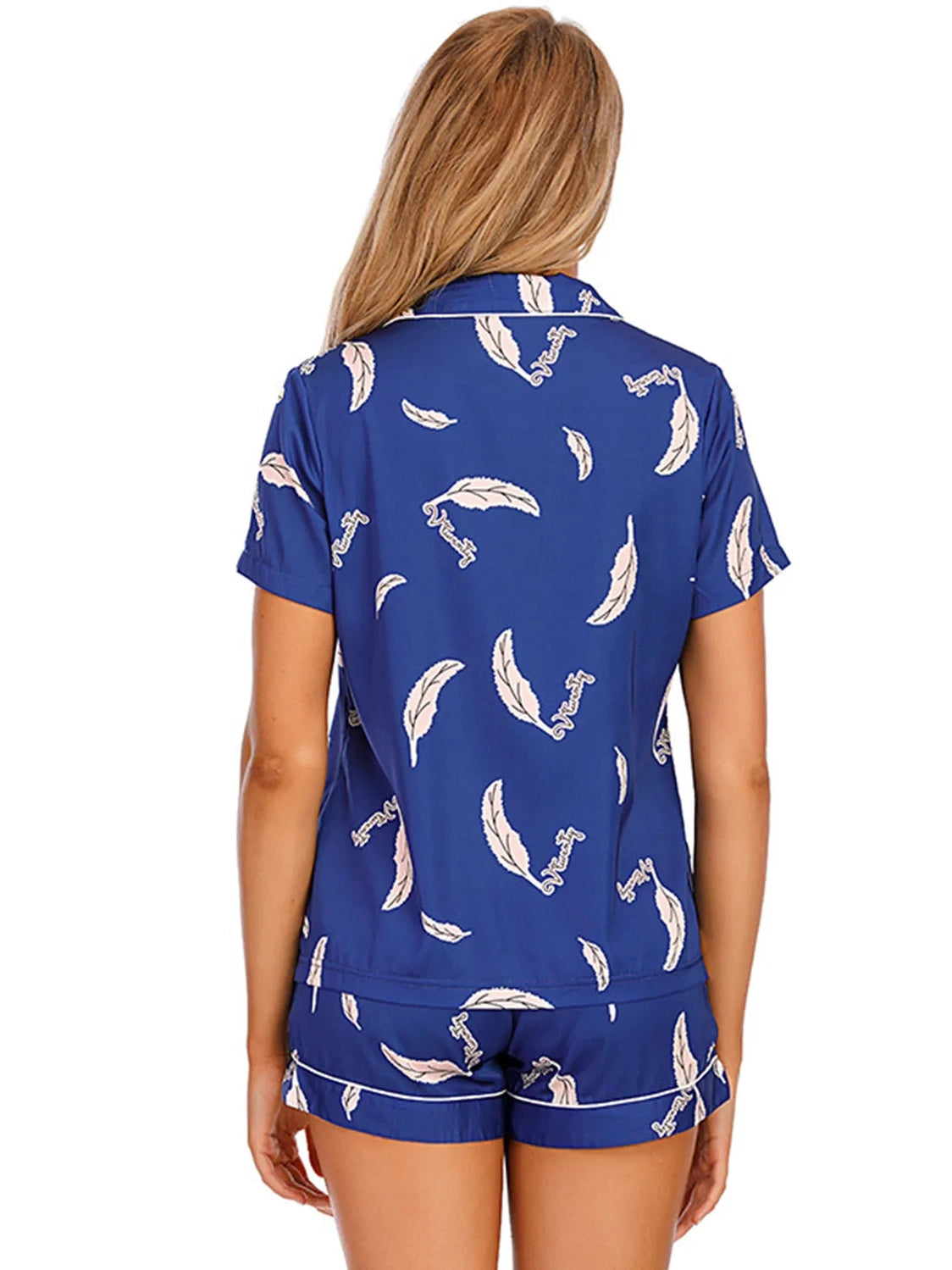 Printed Button Up Short Sleeve Top and Shorts Lounge Set nicholesgifts