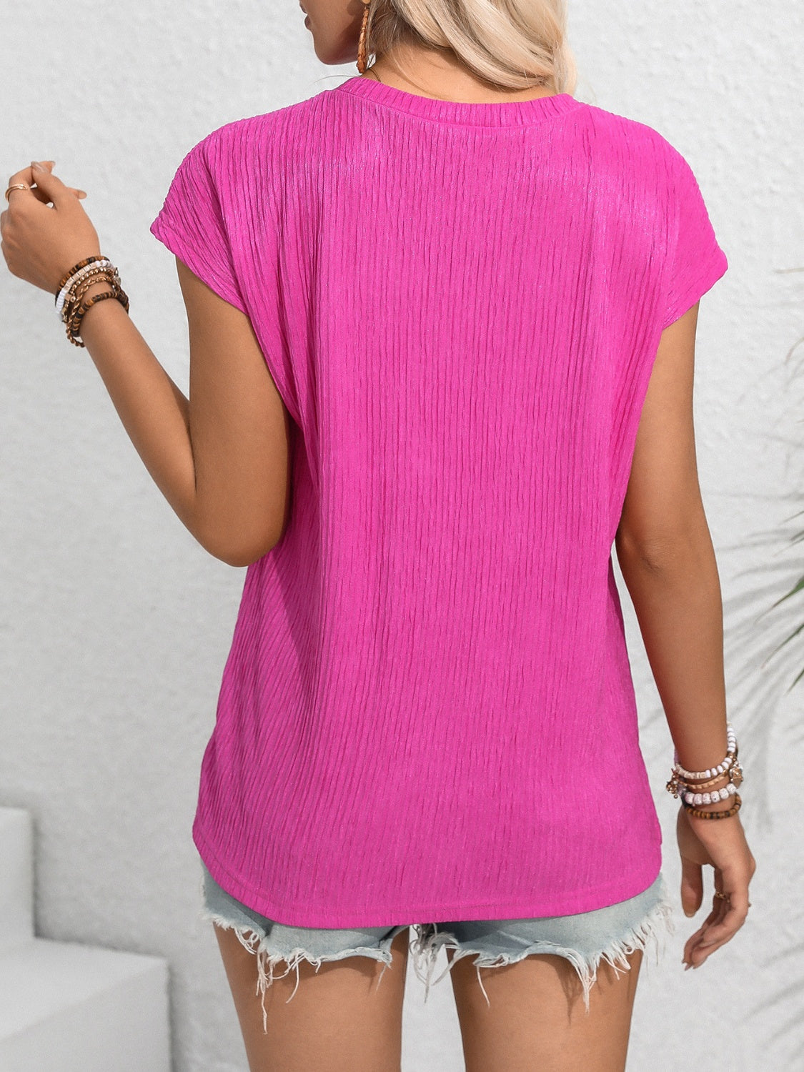 Round Neck Cap Sleeve Blouse nicholesgifts