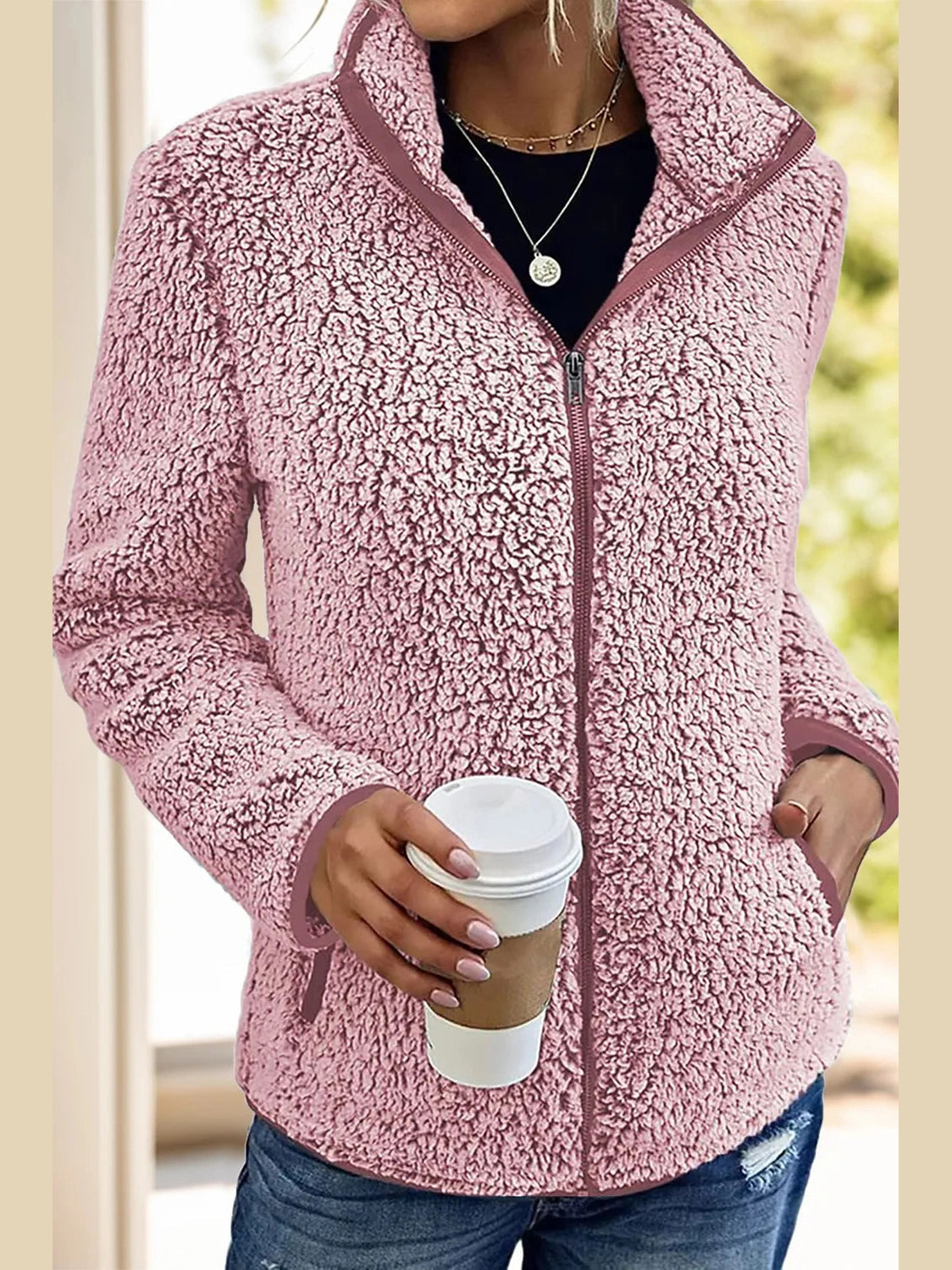 Pocketed Zip Up Turtleneck Jacket nicholesgifts