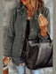 Distressed Raw Hem Snap Down Denim Jacket nicholesgifts
