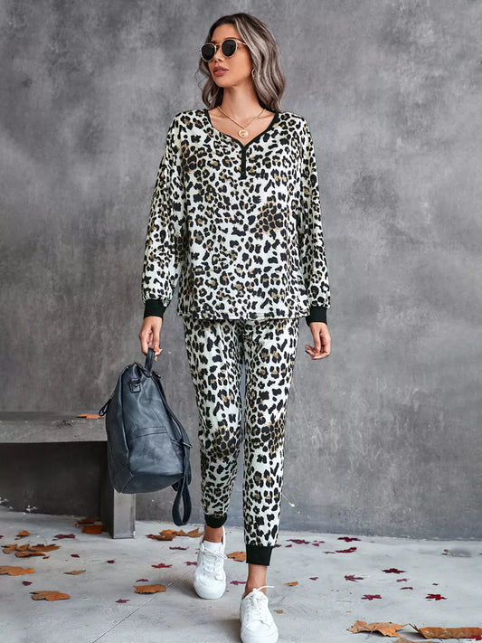 Leopard Long Sleeve Top and Pants Set Trendsi