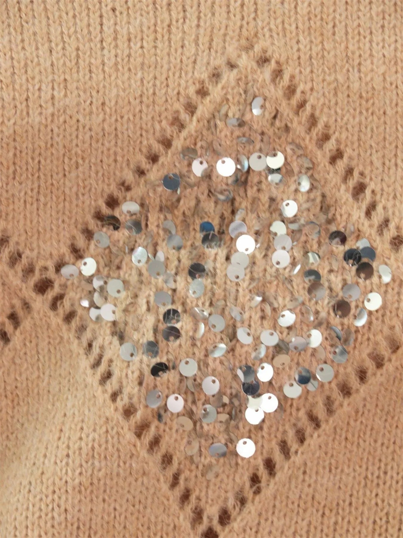 Sequined Diamond Pattern Oversized Sweater Trendsi