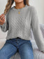 Cable-Knit Round Neck Long Sleeve Sweater nicholesgifts