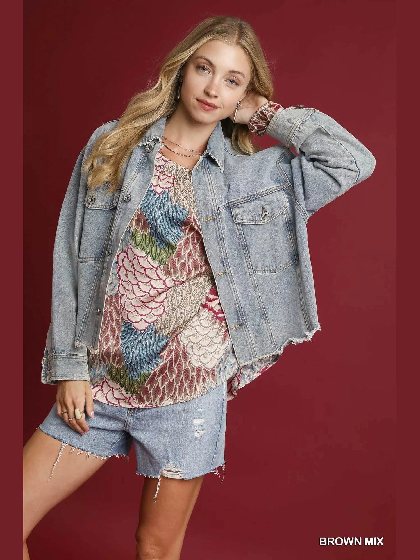 Umgee Boho Feather Print Peasant Blouse NicholesGifts