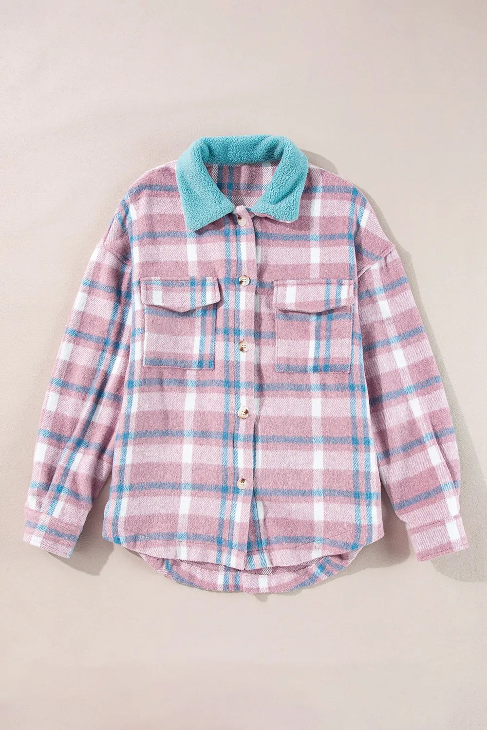 Plaid Collared Neck Flap Pockets Shacket Trendsi