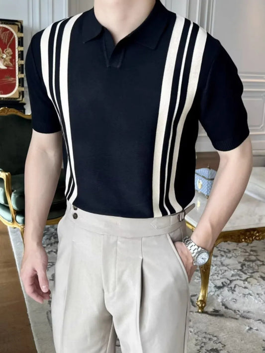 Men's Plus Size Contrast Collared Neck Short Sleeve Polo Trendsi