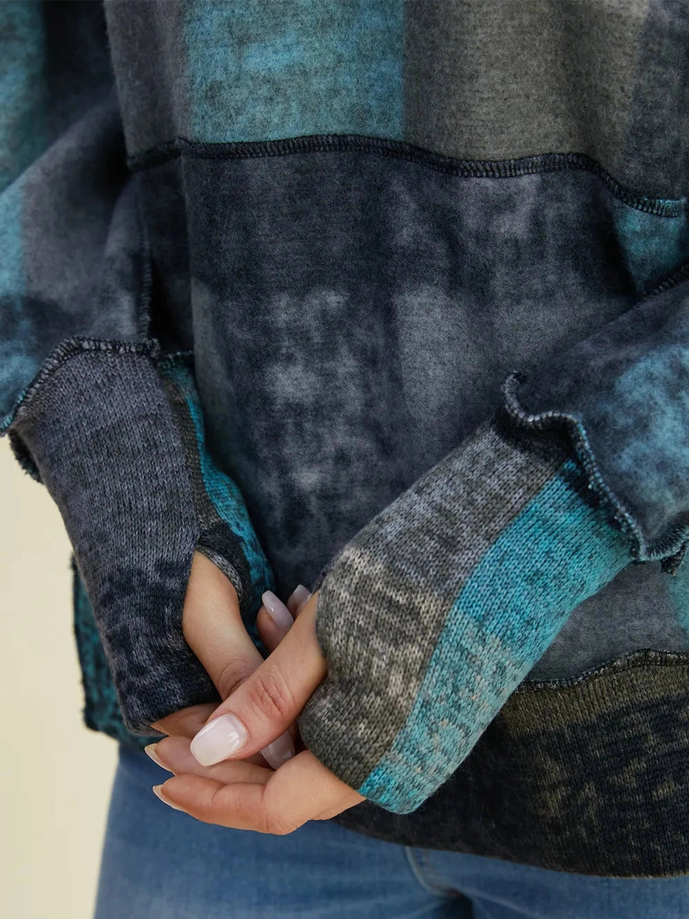 Double Take Full Size Plaid Dropped Shoulder Fleece Hoodie Trendsi