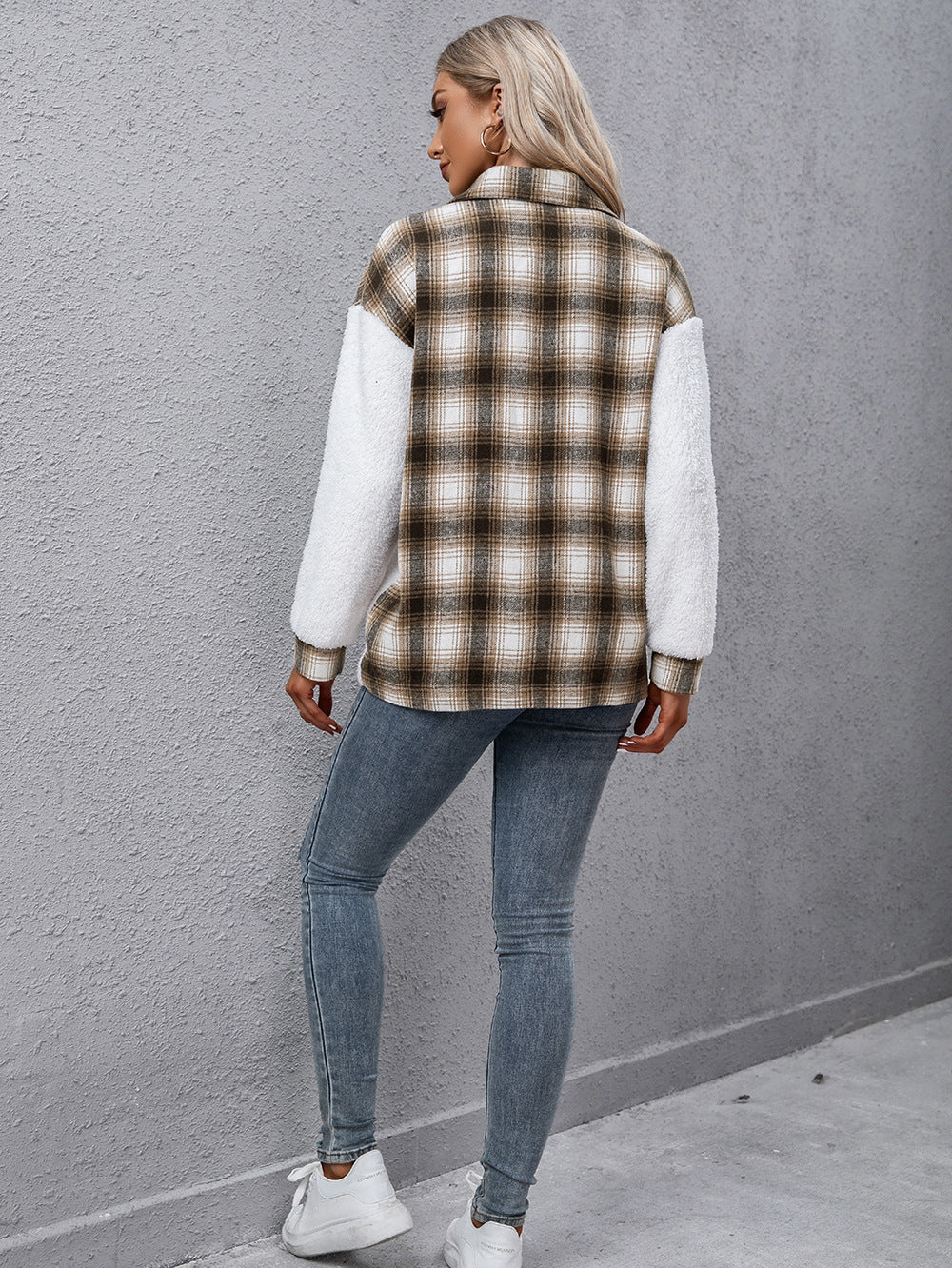Ivy Lane Plaid Collared Neck Button Down Jacket nicholesgifts