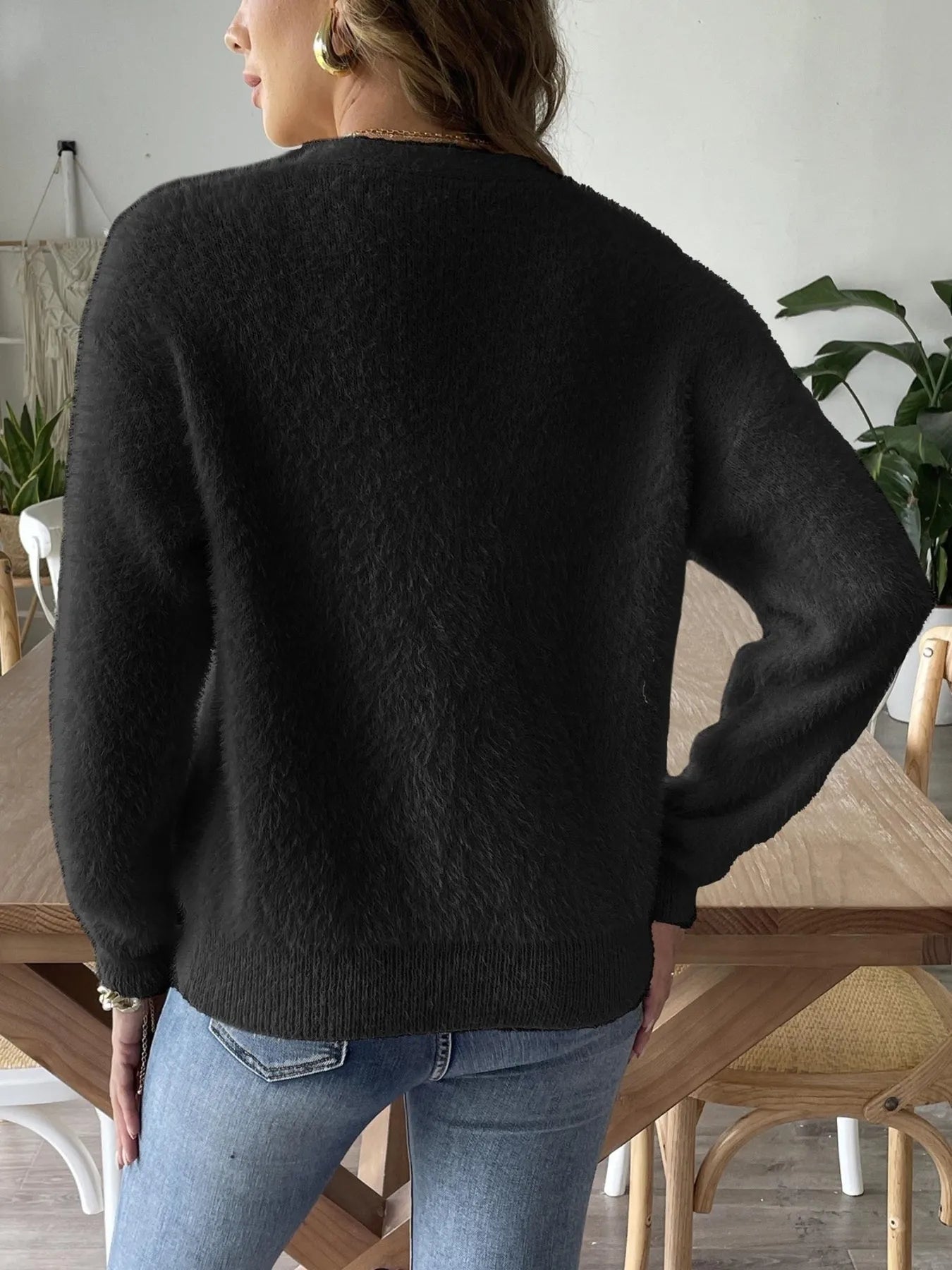 Fuzzy Button-Front Cardigan