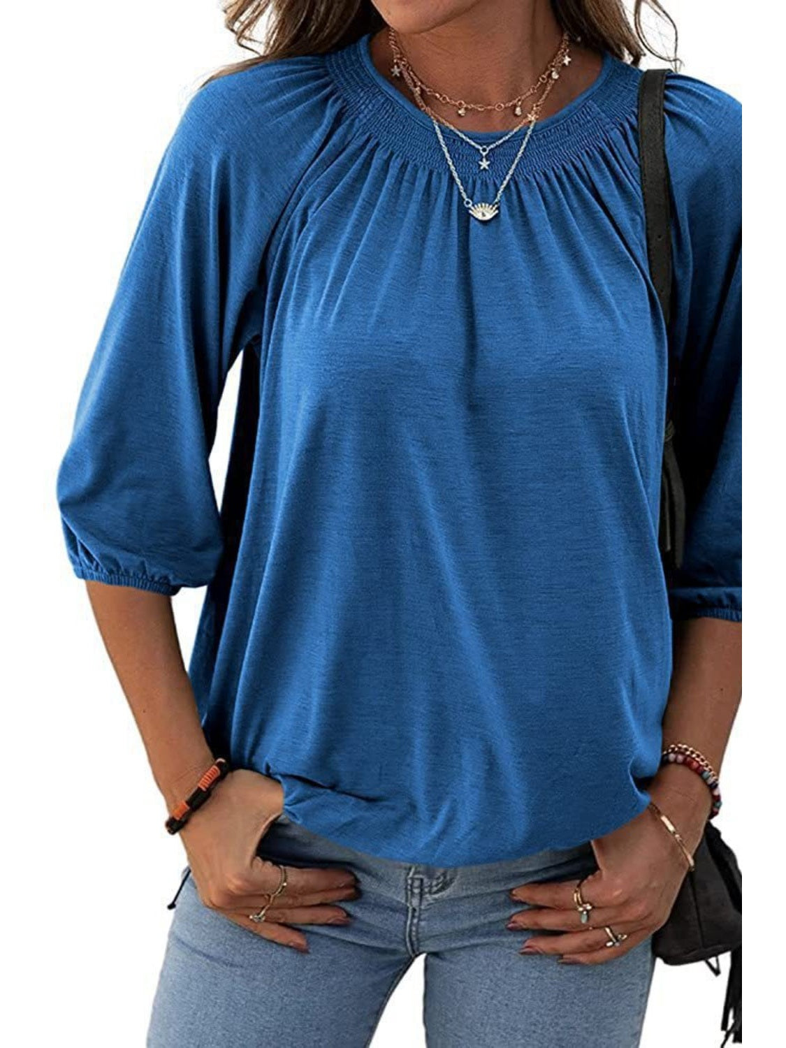 Gathered Detail Round Neck T-Shirt