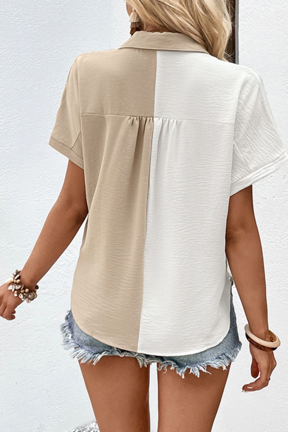 Two-Tone Contrast Short Sleeve Shirt nicholesgifts