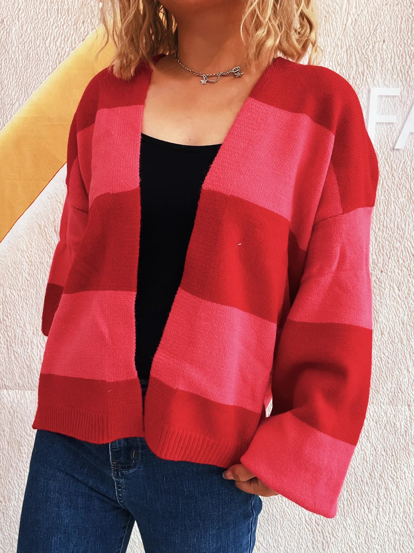 Color Block Open Front Cardigan