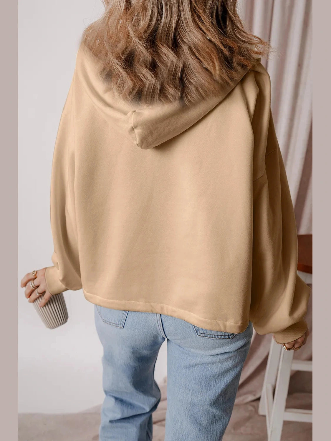 Pocketed Half Zip Dropped Shoulder Hoodie Trendsi