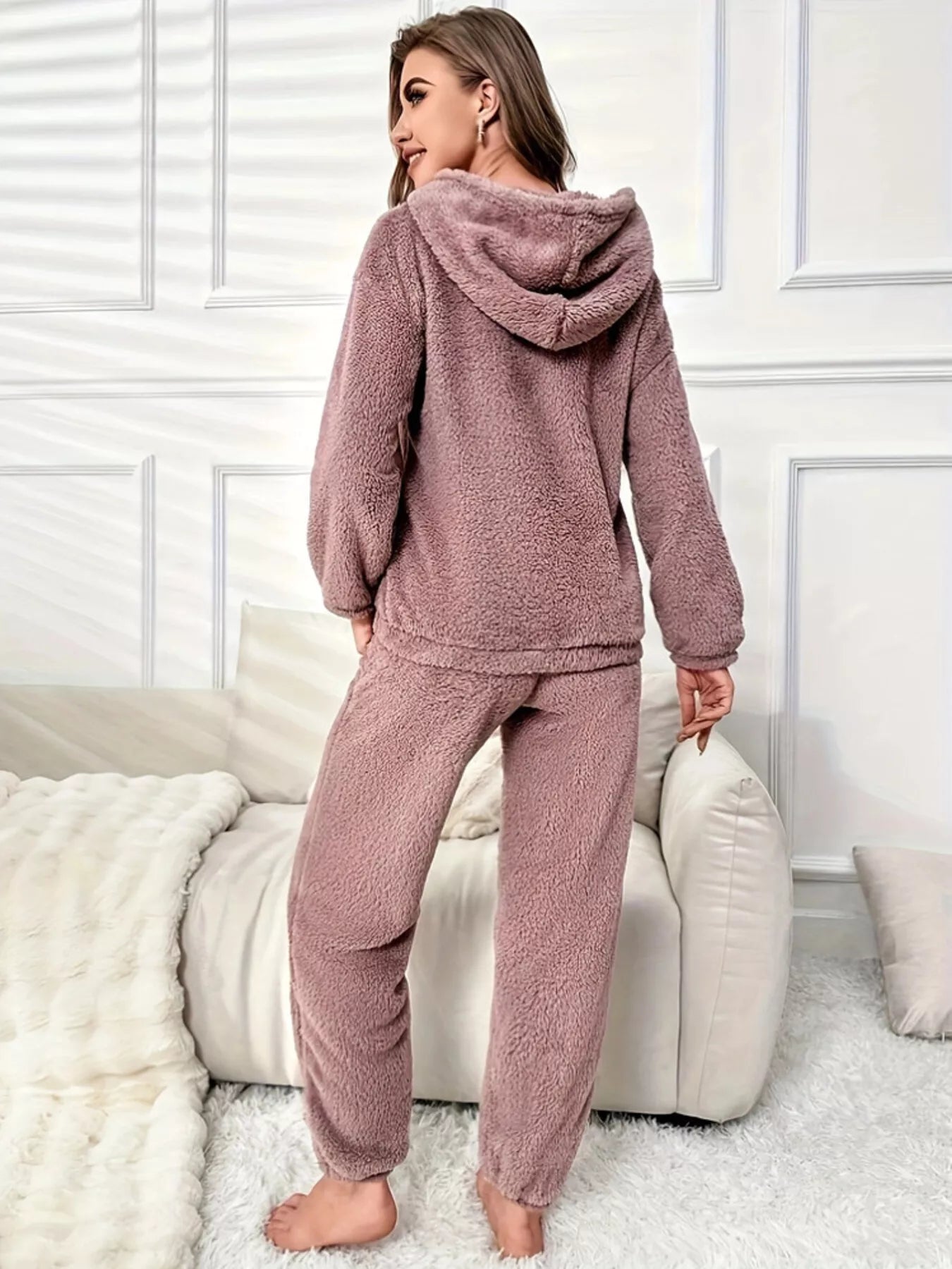 Kangaroo Pocket Long Sleeve Hoodie and Pants Lounge Set Trendsi
