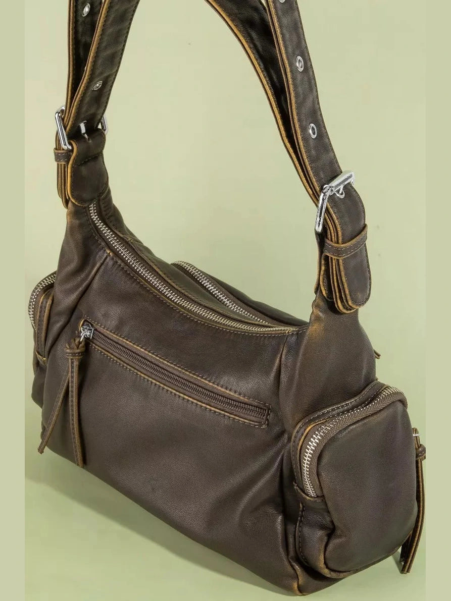 Fame Multi Pocket Leather Shoulder Bag nicholesgifts