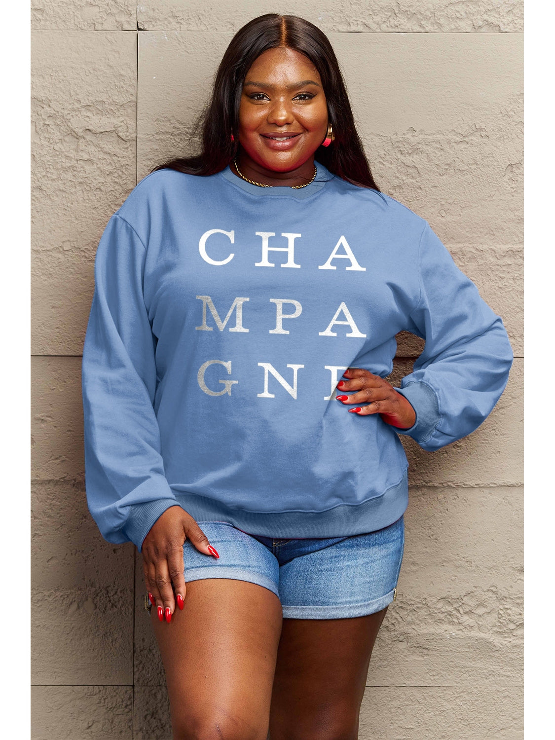 Women Simply Love Full Size CHAMPAGNE Graphic Long Sleeve Sweatshirt nicholesgifts