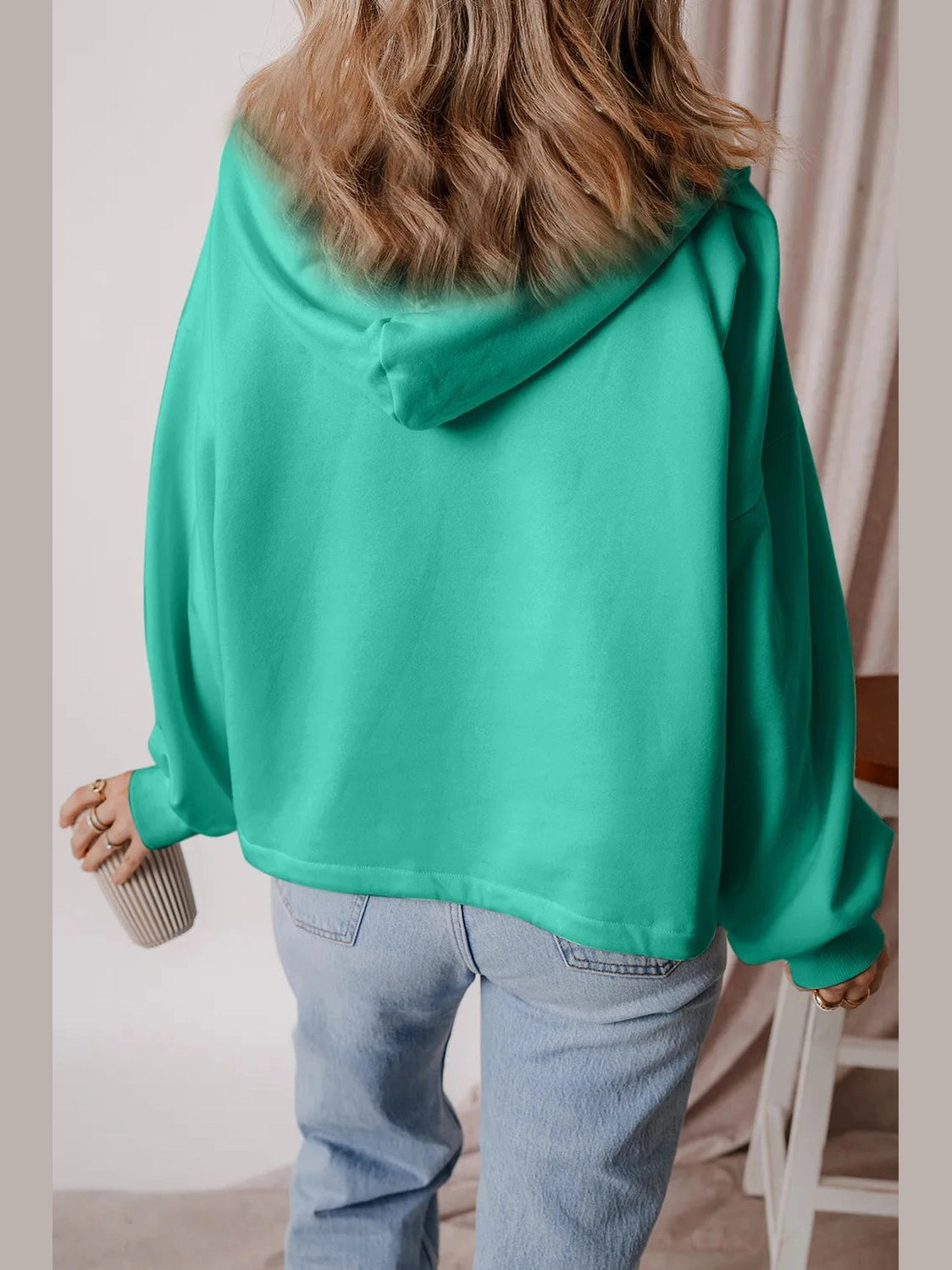 Pocketed Half Zip Dropped Shoulder Hoodie Trendsi