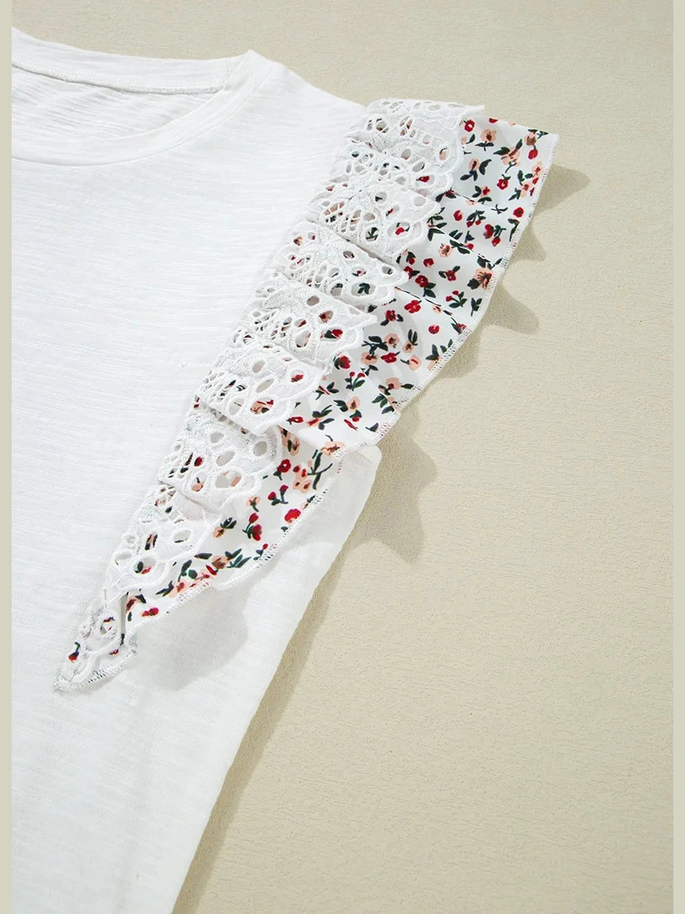 Floral Lace Eyelet Patched Butterfly Sleeve Blouse NicholesGifts