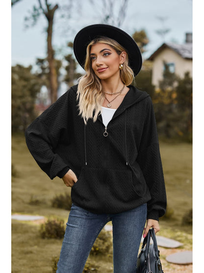 NicholesGifts Women Cable-Knit Long Sleeve Hooded Jacket nicholesgifts