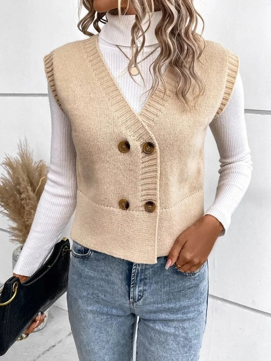 Full Size Button Up V-Neck Sweater Vest nicholesgifts