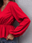 V-Neck Balloon Sleeve Peplum Blouse nicholesgifts