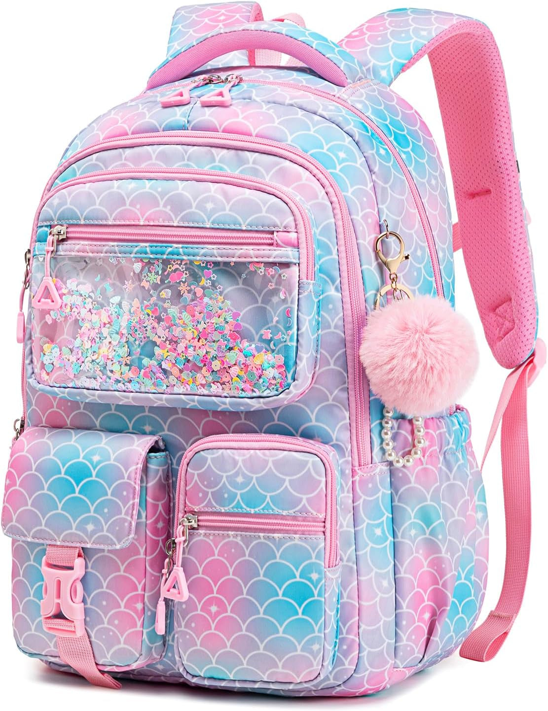 Girls Backpack,School Bag for Kids,Primary,Elementary,Teen Ages 6-15 Girls Bookbag,Students Kawaii Backpack Blue Mermaid